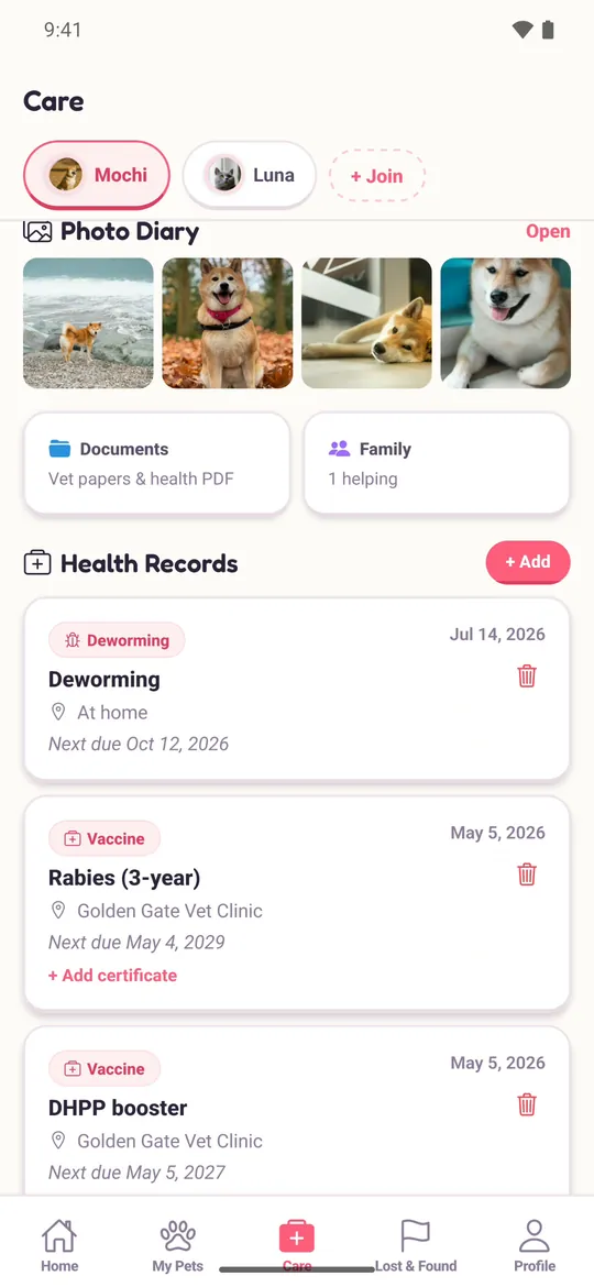 Care, health records and photos